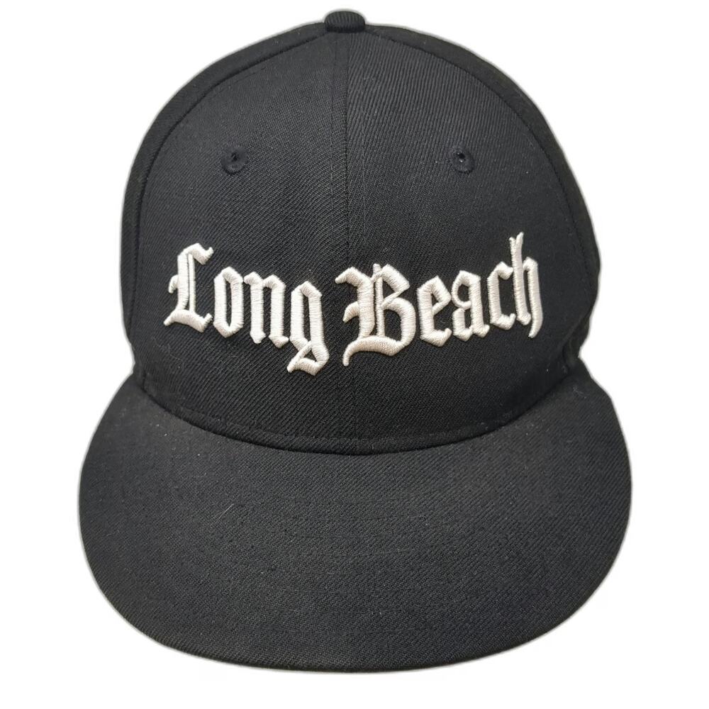 New Era Snapback Hat Black One Size Long Beach Wool Flat Brim Gray Undervisor